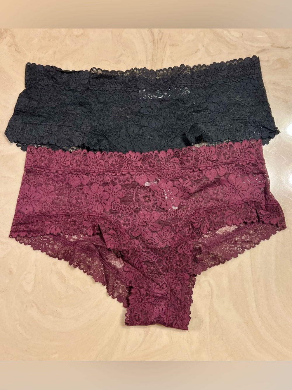 PINK VICTORIA’S SECRET Pink Wink Lace Cheeky Panty Bundle of 2 Black Burgundy L